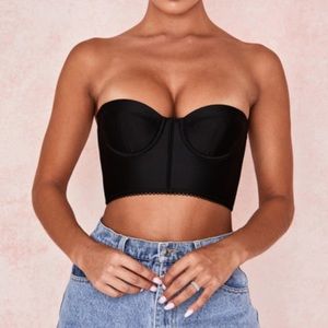 House of CB Katia black satin cropped bustier